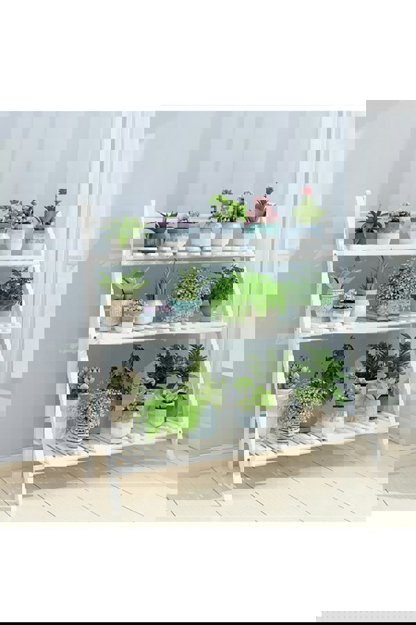 Living and Home 3 Tiers Foldable Wooden Ladder Plant Shelf Balcony Garden Flower Stand