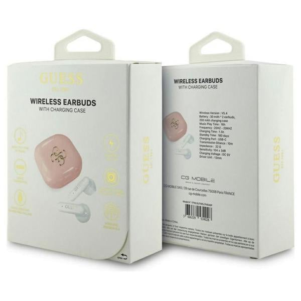 Guess 4G Metal Logo TWS Wireless Earphones Pink - GUTWSJ7HE4GP