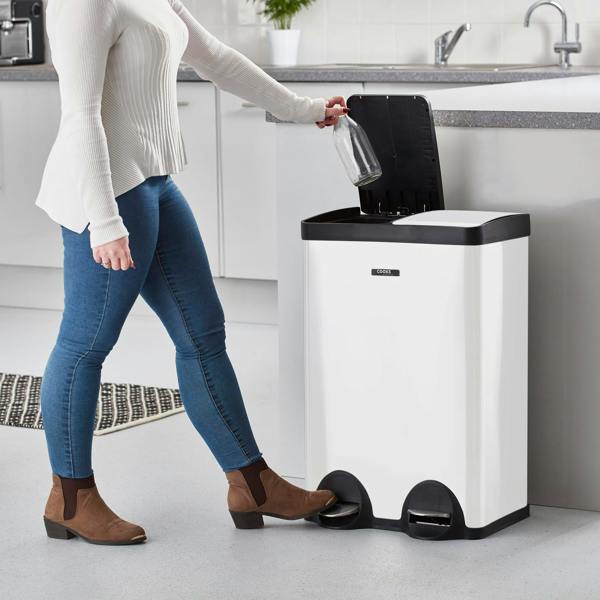 Cooks Professional 60L Recycling Pedal Bin | Dual Pedal - White