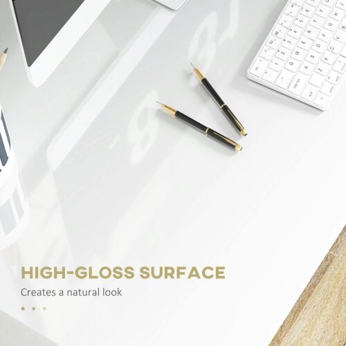 Wyld Haus Selu 90cm High Gloss White Compact Study Desk With Storage Shelf