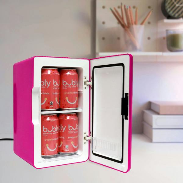 Koolatron 6L Mini Fridge 8 Can Pink Skincare Fridge for Bedroom, Desk or Travel | Portable 12V Cooler Warmer