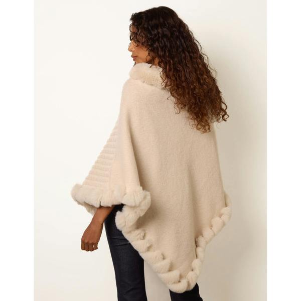 Blue Vanilla Faux Fur Trim Poncho