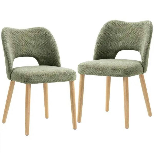 Bobobiy Dining Chairs Set Upholstered Kitchen Chenille Tool Free Assembly Rubberwood Legs, Green