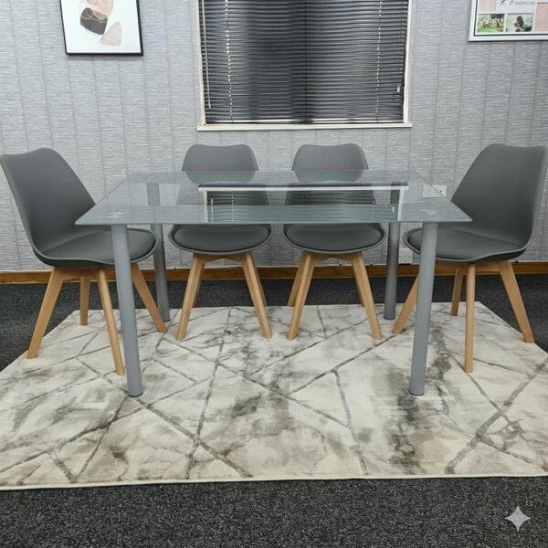 Kosy Koala Modern Dining Table Set with 4 Grey Plastic Chairs Dining Room Furniture Set