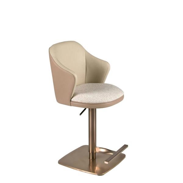 Angel Cerdá Swivel Stool in Cream Marbled Fabric and Brown Leatherette 4232