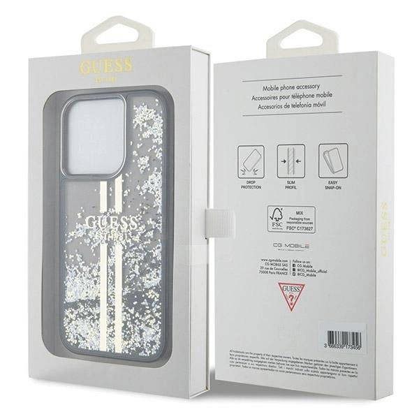 Guess Liquid Glitter Gold Stripes Hard Case for iphone 15 Pro Max 6.7" Black - GUHCP15XPSQSQSK