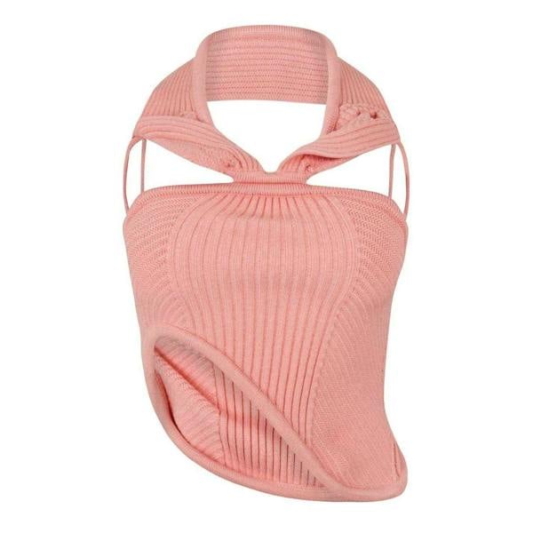 Off White Womens/Ladies Ribbed Slim Sleeveless Halter Top - Peach - 
