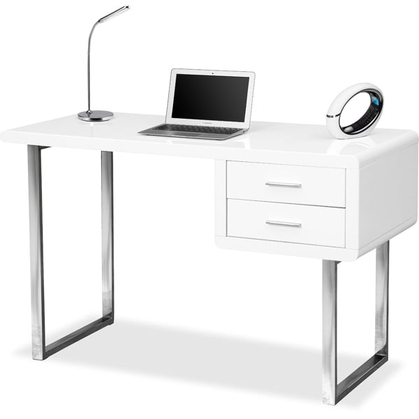 Centurion Supports HARMONIA Gloss White with Chrome legs 2-Drawer Contemporary Home Office Luxury Computer Desk