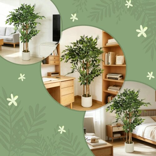 Wyld Haus Rokalo Artificial Ficus Style Tree With Solid Trunk Detail In Pot 120cm Green