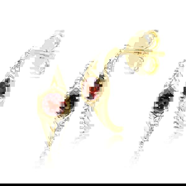 Gemondo Geometric Hexagon with Prong set Round Garnet and Diamond Half Hoop Earrings in 9ct Yellow Gold