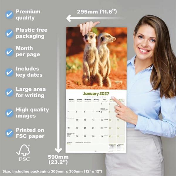 Meerkats Calendar 2027, Wall Calendars, Month To View, Animals, Gift
