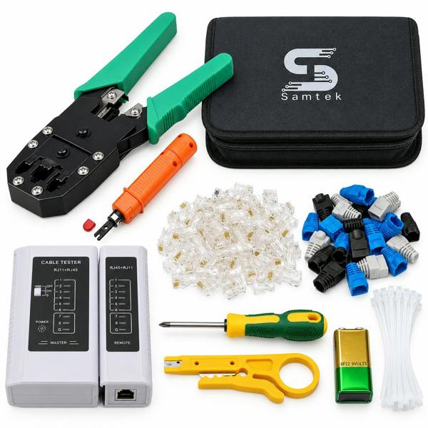 ATEK RJ45 Network Cable Crimping Tool Kit Ethernet Tester Plugs Boots Case