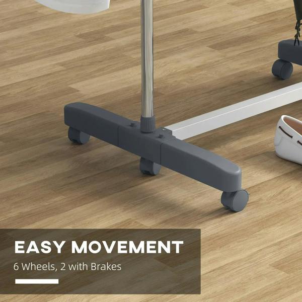 Grey clothes horse base with six wheels, two with brakes