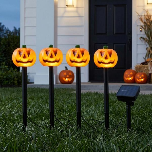 Garden Greatness 4 Pack Halloween Pumpkin Solar Stake Lights