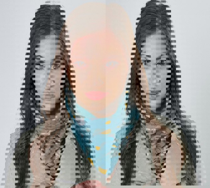 Antonia York Snood | Esme Teal Blue Printed Jersey Loose Fit Neck Warmer with Soft Brushed Fleecy Back