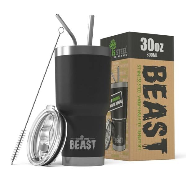Dyzi 30oz Green Steel Beast Reusable Stainless Steel Double Insulated Coffee Tumbler Travel Mug