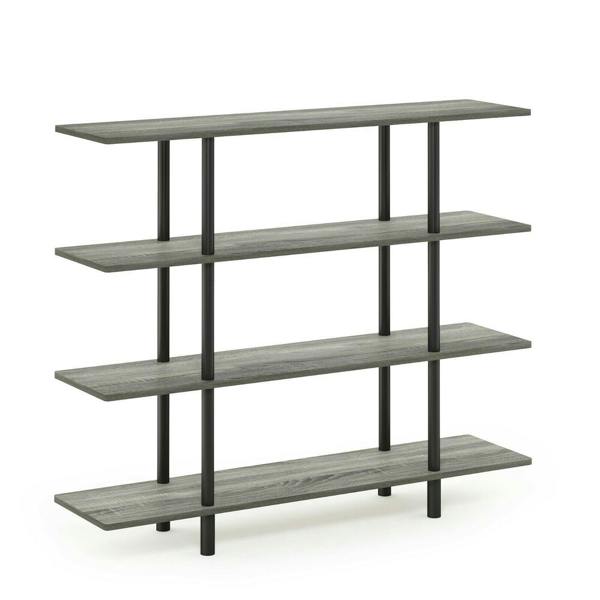 WALPLUS Turn-N-Tube 4-Tier Wide Display Shelf, French Oak Grey/Black perfect for organized storage and display