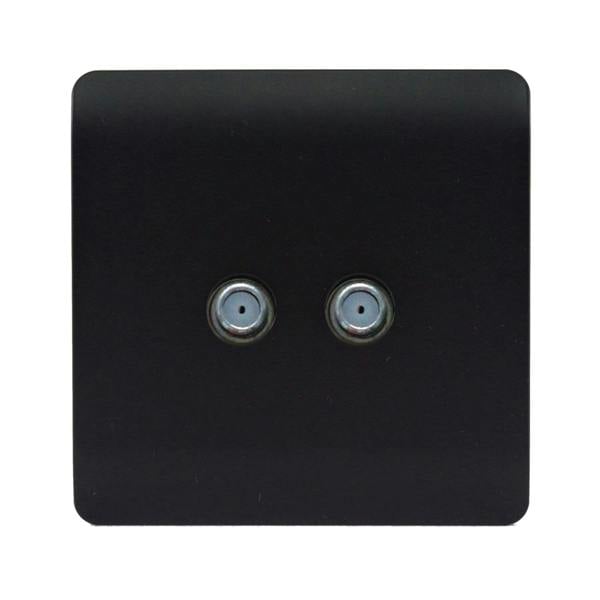 Trendi Switch 2 Gang Male F-Type Satellite Television Socket in Matt Black