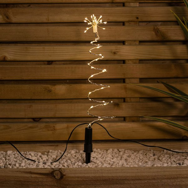 Samuel Alexander 30cm Set of 4 Light up Silver Shaped Christmas Tree Garden Path Lights with 200 Warm White LEDs