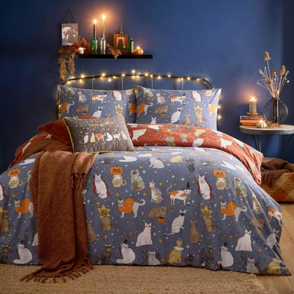 Furn Halloween Pawty Reversible Printed Duvet Cover Set - Multicoloured - 