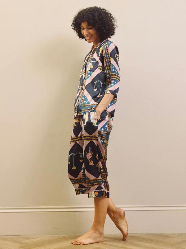 Their Nibs Navy Celestial Dreaming Satin Cropped Sleeve Capri