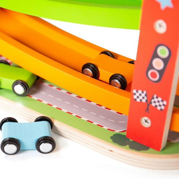 Bigjigs Toys Wooden Car Ramp Toy With 4 Racing Cars