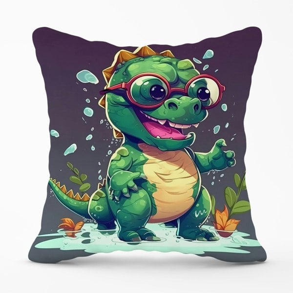 Warren Reed Happy Dino In A Puddle Cushions