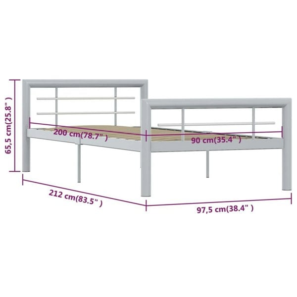 Berkfield Bed Frame Grey and White Metal 90x200 cm