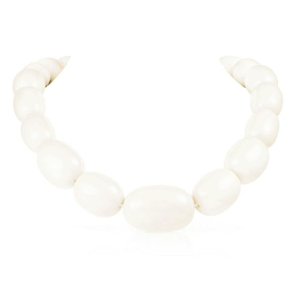 Zavana 20 inch Long White Oval Beads Statement Necklace for Women