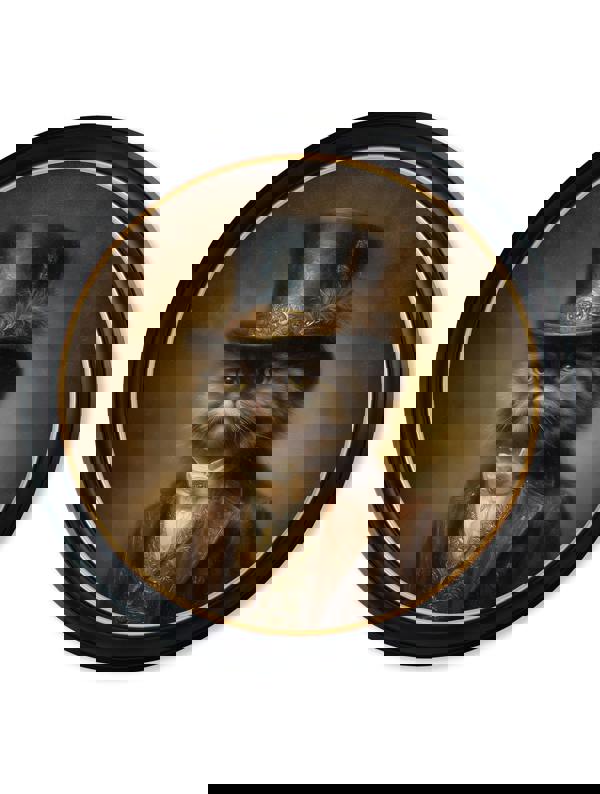 Exceptional Art Sir Fluffington - Gentleman Persian Cat Oxford round frame