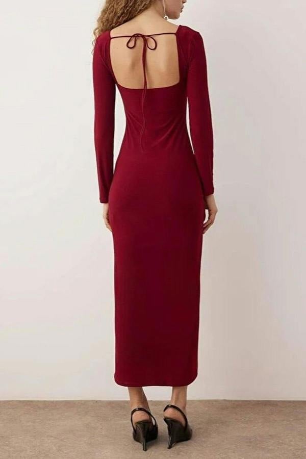 WOVCOR Knit Long Evening Dress with Tie Detail