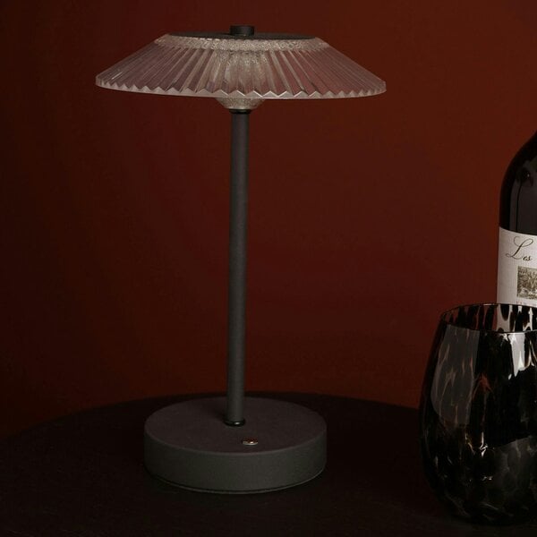 Hestia Black Ribbed Glass USB LED Touch Table Lamp