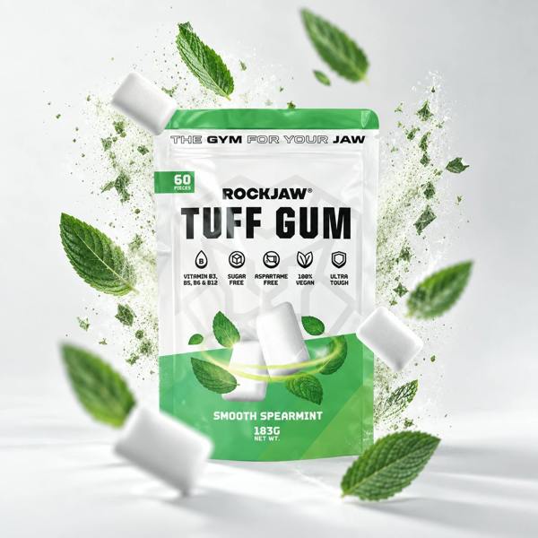 ROCKJAW Tuff Gum 2.0 (Stim-Free) + B Vitamins | Premium Ultra-Tough Jaw Gum - Smooth Spearmint - 2 Month Supply