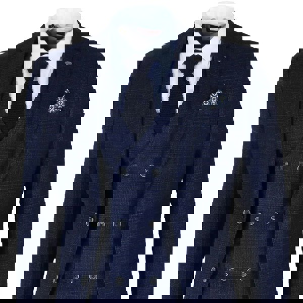 Robert Simon Luis - Men's Blue Plaid Check Slim Fit 3 Piece Suit