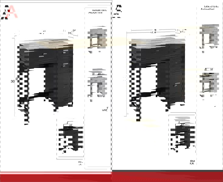 Dorel Home Carver Lift Top Office Desk Black