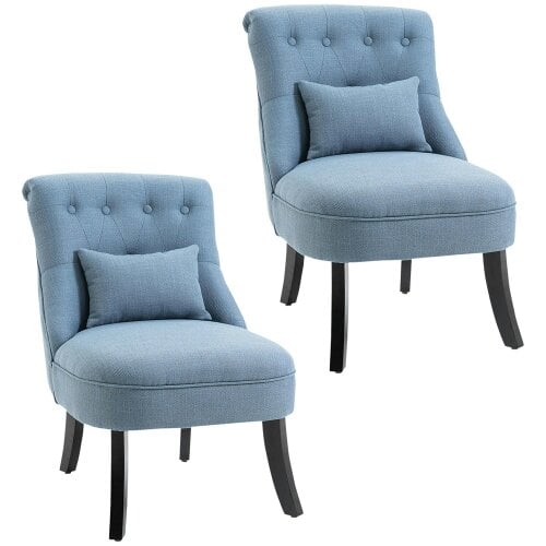 Wyld Haus Zilono Set Of 2 Blue Armless Button Tufted Tub Chairs With Linen Upholstery