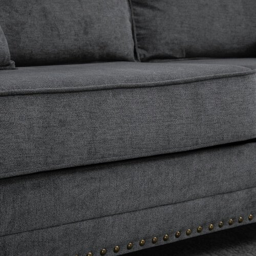 Wyld Haus Tael Yolo Grey Fabric 3 Seater Sofa With Nail Head Trim And 2 Cushions