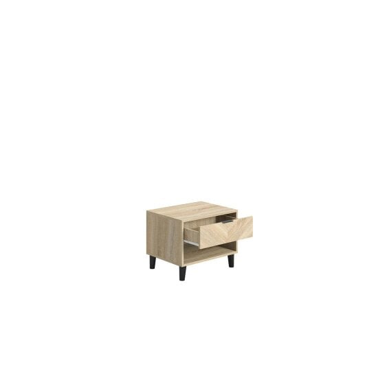 Wyld Haus Skerries Chevron 1 Drawer Bedside Cabinet Natural Oak Wood Bottom Shelf