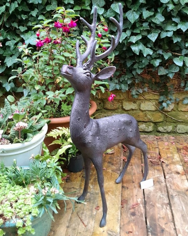 Inspirational Gifting Aluminium Stag Sculpture Garden Ornament with Bronze Finish