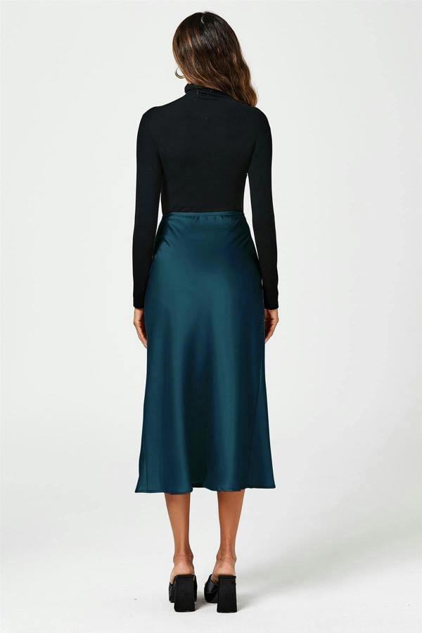 FS Collection Teal Satin Midi Skirt