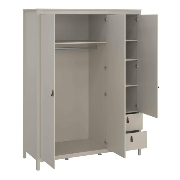 Wyld Haus Wildberry Cashmere Wooden Mirror Wardrobe with 3 Doors 2 Drawers Leather Handles