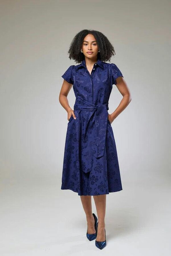 Lioness by TF Royal Blue Petals Short Sleeve Shirt Dress