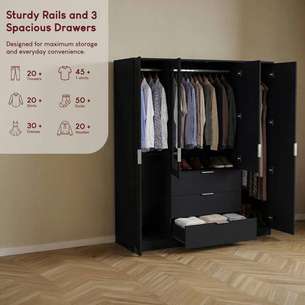 Vida Designs Trega 4 Door 3 Drawer Mirrored Wardrobe