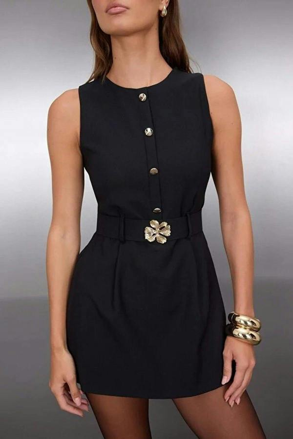 WOVCOR Woven Playsuit with Belt Detail
