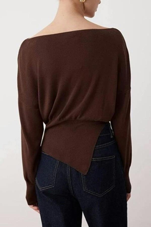 WOVCOR Mercerized Look Boat Neck Knit Sweater with Slit Detail