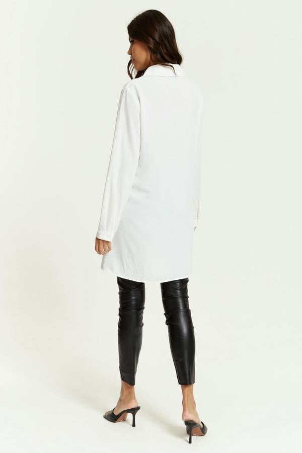 Hoxton Gal Oversized Shirt Tunic with Long Sleeves in White