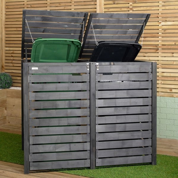 Samuel Alexander 1.43m x 1.16m Outdoor Wooden Garden Double Wheelie Bin Store Storage for 2 Bins in Anthracite