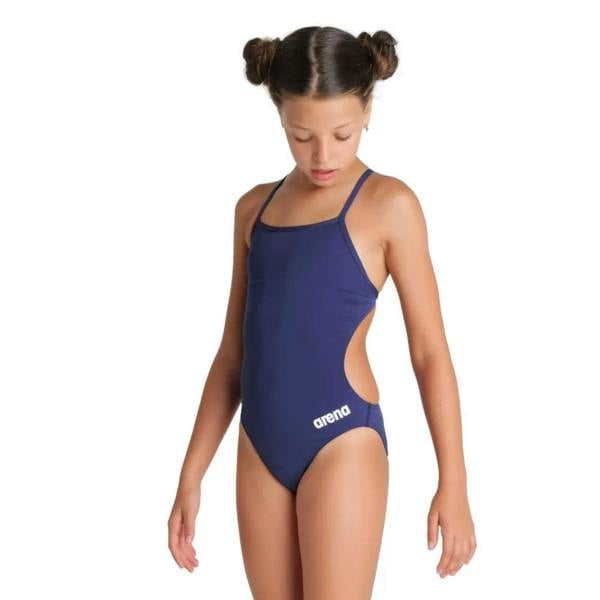 Arena Girls Team Challenge navy blue one-piece swimsuit with cutouts