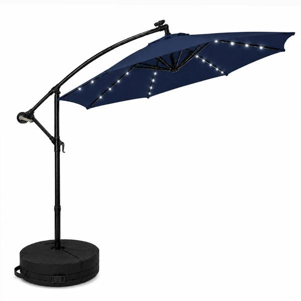 Samuel Alexander 3m Solar Powered Cantilever Lit Banana Garden Parasol with Crank Handle & White LED Lights in Blue with Base Bag Included