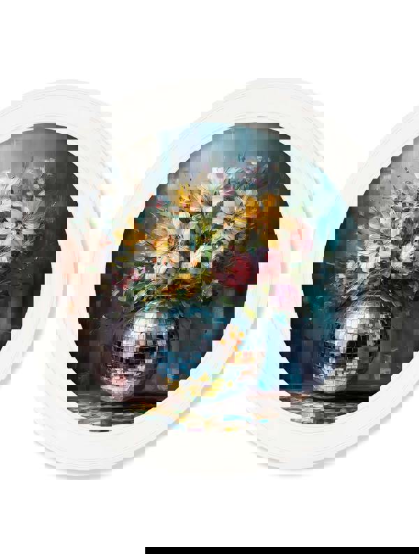 Exceptional Art Disco Bloom Lilies & Roses - Oxford Strong White round frame